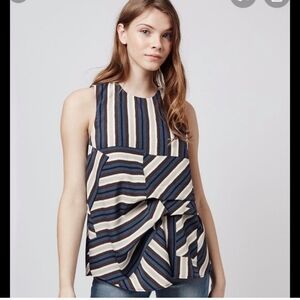 Topshop Striped Top Size 6 Sleeveless Blue And Brown Pullover Blouse Abstract